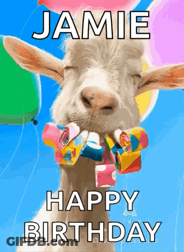 Goat Holding Balloons Saying Happy Birthday GIF
