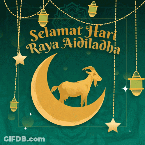 Goat On Crescent Moon Selamat Hari Raya Aidiladha GIF