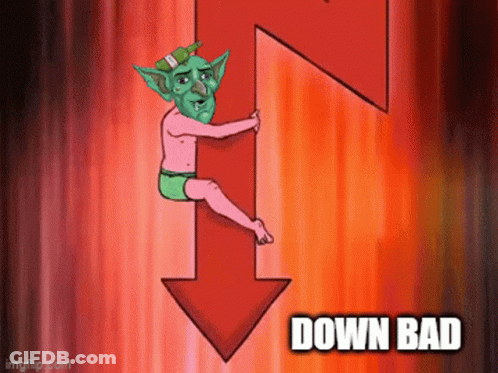 Goblin Holding Arrow Pointing Down Down Bad GIF