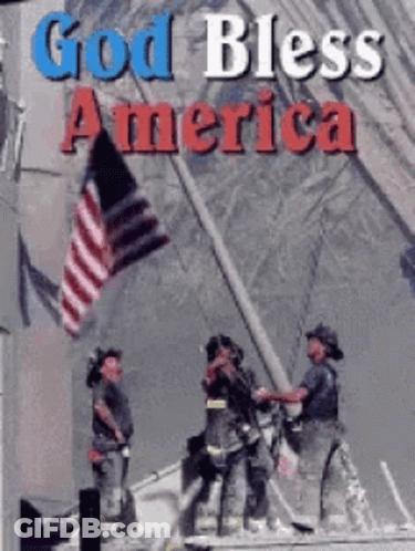 God Bless America Poster With Firefighters GIF