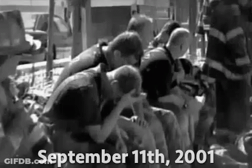 God Bless America Poster With Firefighters GIF