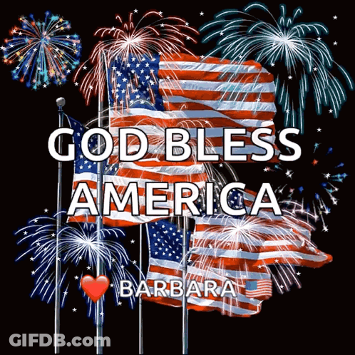 God Bless America Poster With Fireworks And Flags GIF