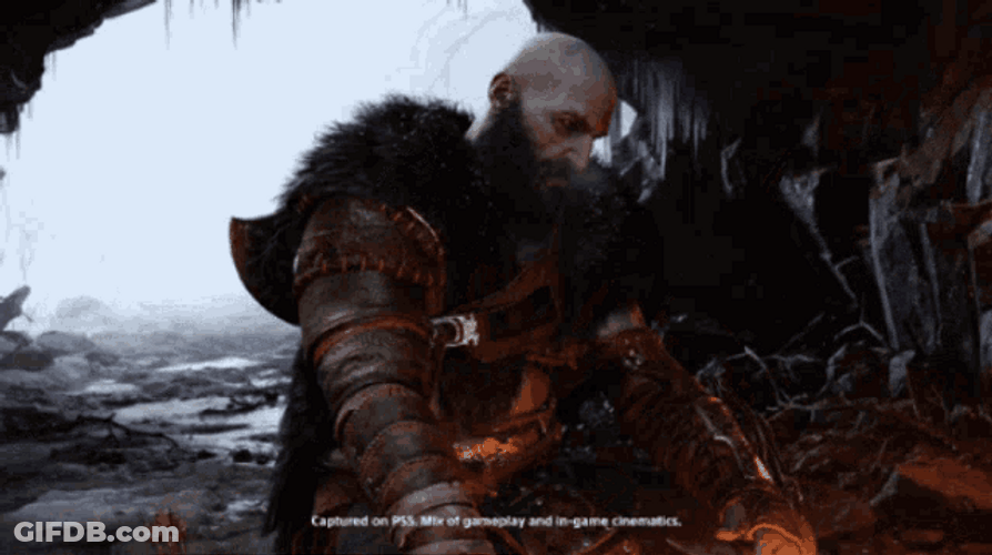 God Of War Kratos Making Fire In The Cave GIF