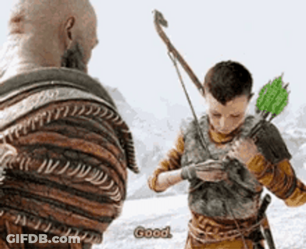 God Of War Kratos Teaching His Son Atreus GIF