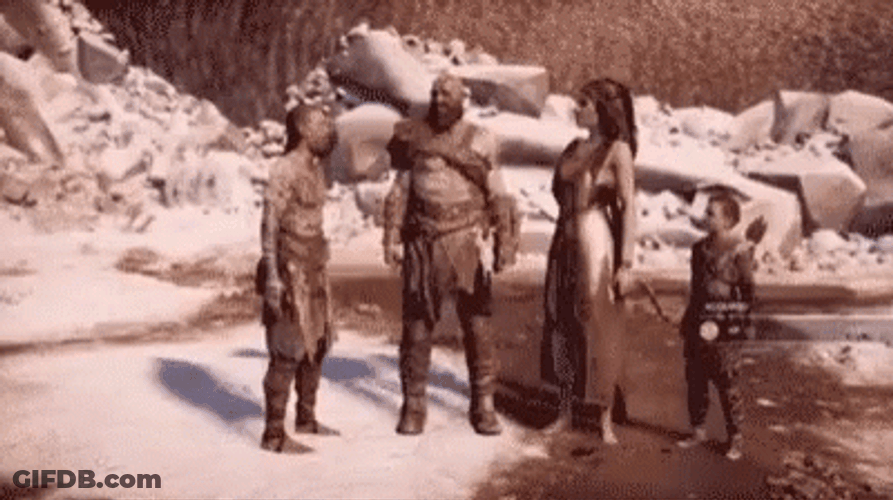 God Of War Kratos With Other Characters Jumping GIF