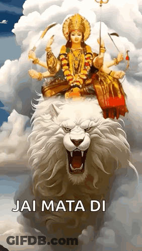 Goddess Riding White Lion GIF