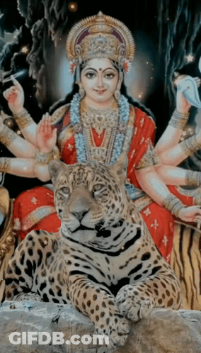 Goddess Sitting On Leopard GIF