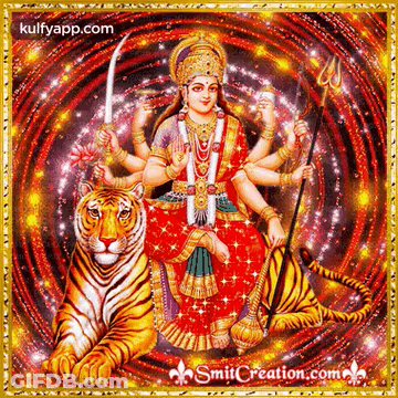 Goddess Sitting On Tiger Holding Sword GIF