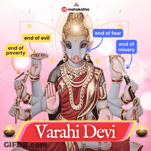 Goddess Varahi Devi With Many Hands GIF