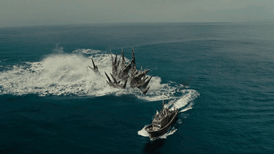 Godzilla Minus One Chasing Boat On Water GIF