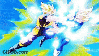 Goku And Vegeta Are Fighting Each Other In A Cartoon . GIF