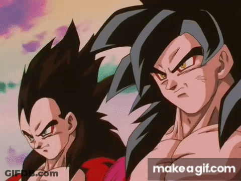 Goku And Vegeta Are Standing Next To Each Other In A Cartoon . GIF