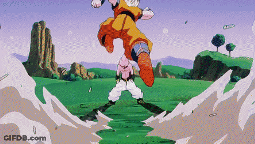 Goku Beating Up Majin Buu GIF