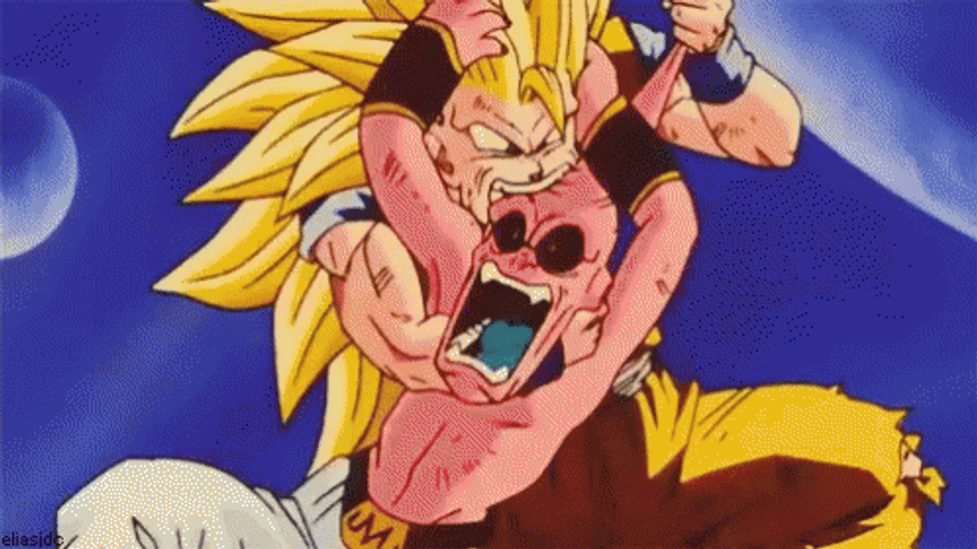 Goku Biting Kid Buu GIF