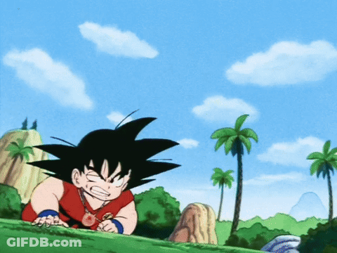 Goku Cartoon With Palm Trees And Mountains GIF