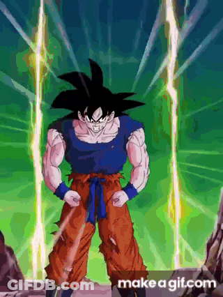 Goku From Dragon Ball Z Standing In Front Of Green Light GIF