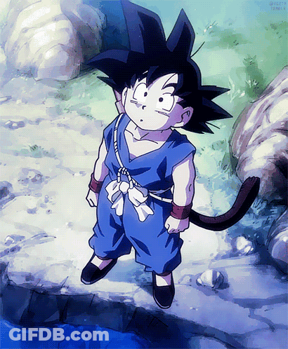 Goku Standing On Rocky Cliff By Water GIF