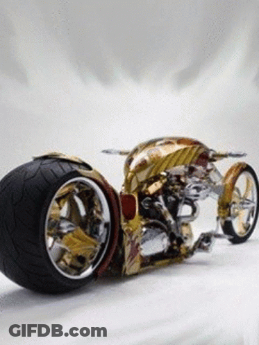 Gold And Silver Motorcycle With Large Tire GIF