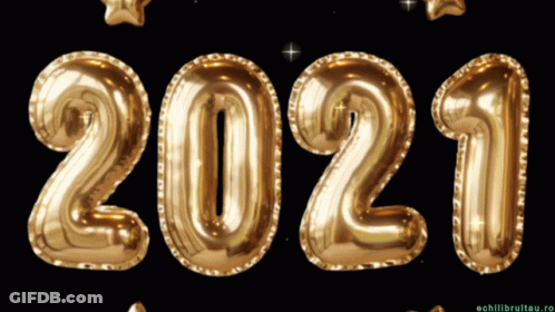 Gold Balloons In The Shape Of The Number 2021 On A Black Background GIF