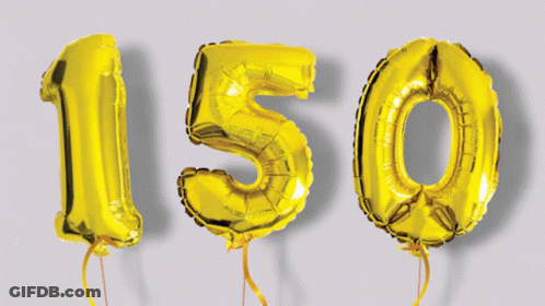 Gold Balloons Number 150 GIF