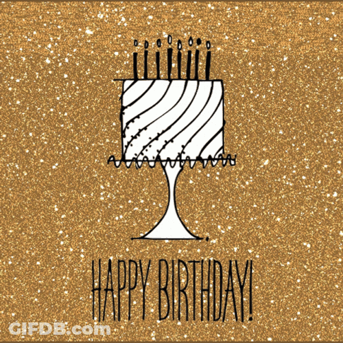 Gold Glitter Happy Birthday Cake GIF