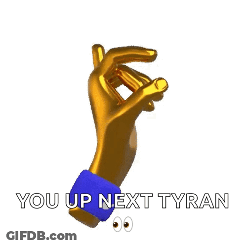 Gold Hand With Googly Eyes Saying You Up Next Tyran GIF