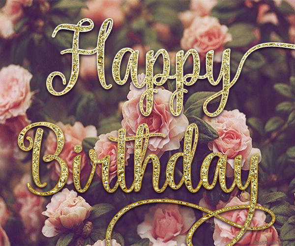 Gold Happy Birthday Flowers GIF