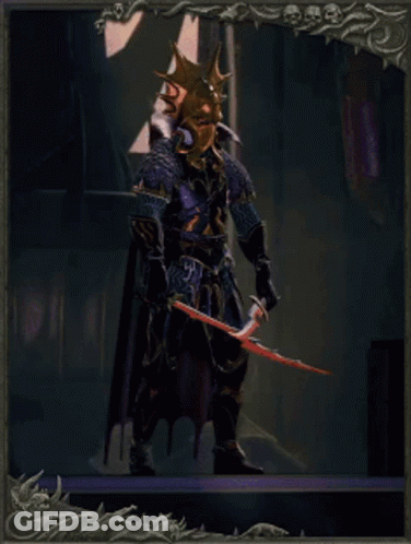 Gold Mask Red Eyes Purple Background GIF
