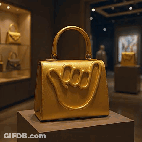 Gold Purse With Hand-Shaped Handle GIF