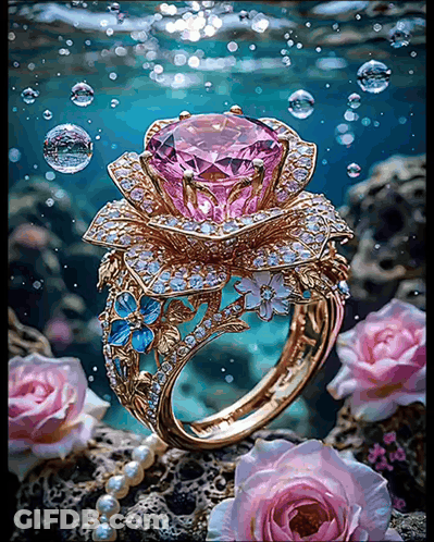Gold Ring With Large Pink Stone GIF