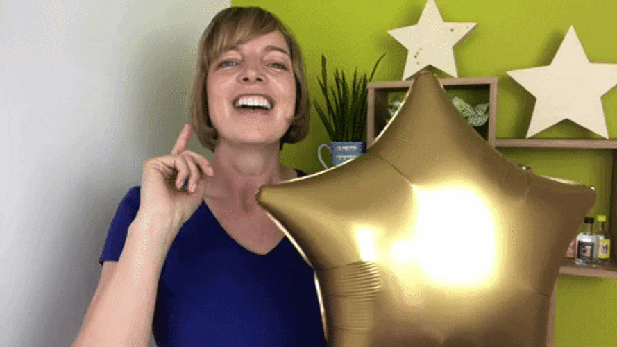 Gold Star Balloon Woman Point GIF