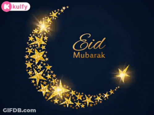 Gold Star Crescent Moon Eid Mubarak GIF