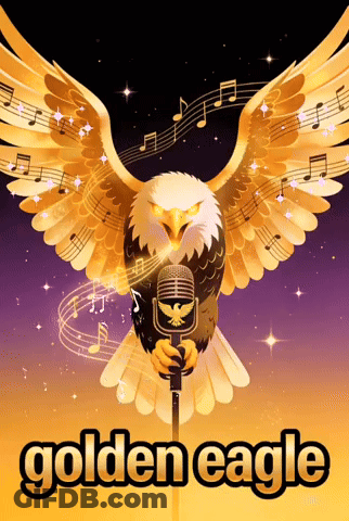 Golden Eagle Singing Into Microphone With Music Notes GIF