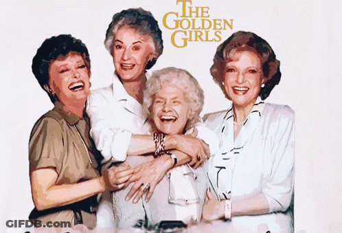 Golden Girls Poster Four Women Hugging And Smiling GIF