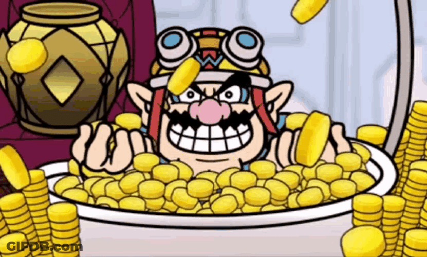 Golden Shower Money Rain Coins Wario GIF