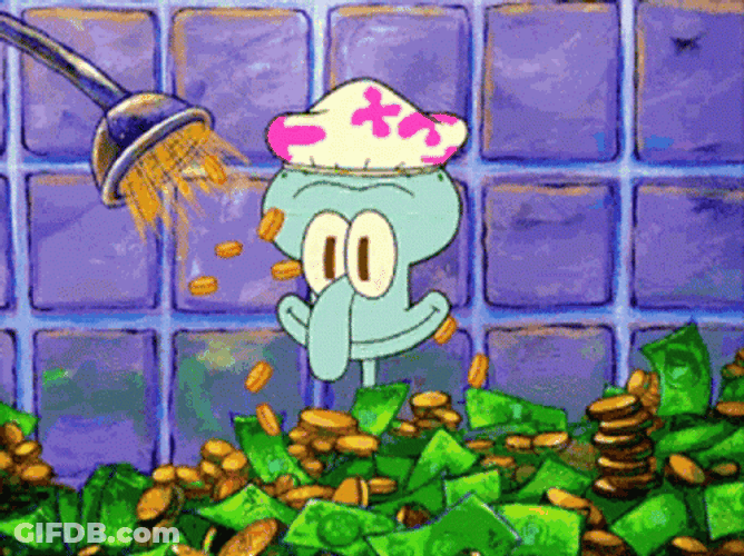 Golden Shower Money Rich Squidward SpongeBob GIF