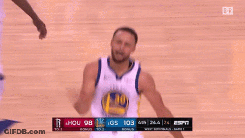 Golden State Warriors Basketball Player Stephen Curry Celebrates After Scoring A Basket GIF