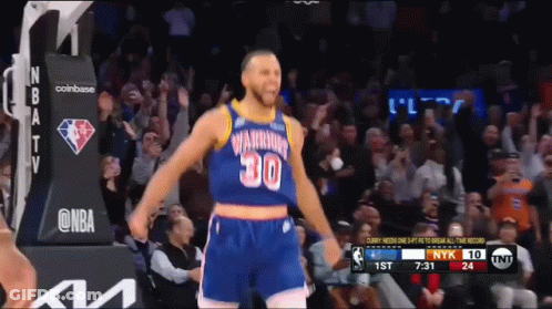 Golden State Warriors Basketball Player Stephen Curry Celebrates His Victory In Front Of The Crowd GIF