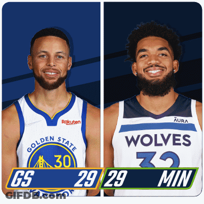 Golden State Warriors Player And Wolves Player On Blue Background GIF