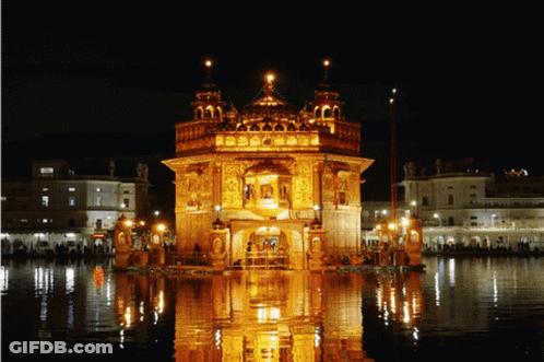 Golden Temple Lit Up At Night GIF