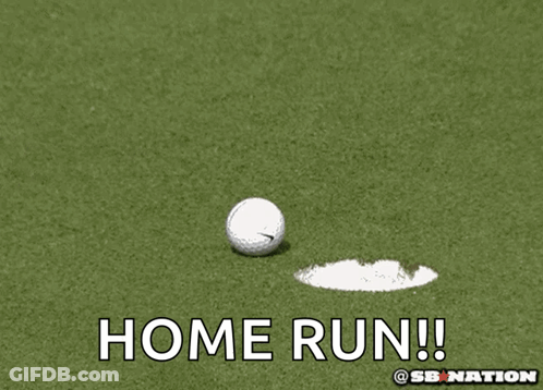 Golf Ball Hit By Club With Home Run Text GIF