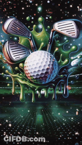 Golf Clubs And Ball Dripping Green Liquid GIF