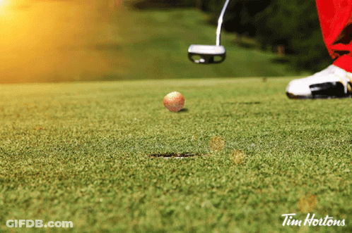 Golfer Putting Ball On Green With Tim Hortons Logo GIF