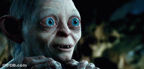 Gollum From The Lord Of The Rings Has A Very Big Blue Eye GIF
