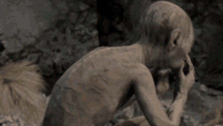 Gollum Turning Head And Shouting GIF