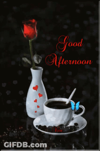 Good Afternoon Card With Coffee And Red Rose GIF
