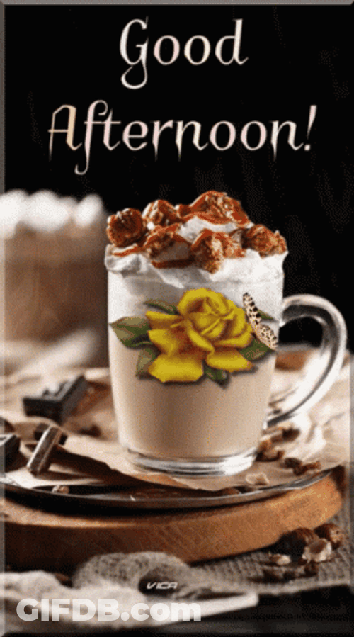 Good Afternoon Coffee Cup Butterfly GIF