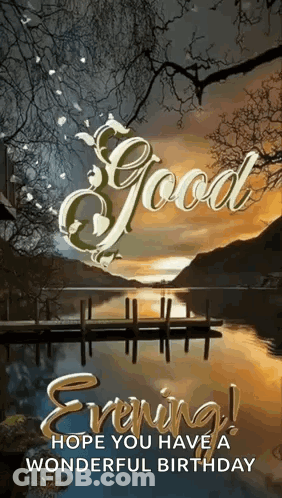 Good Evening Greeting Card With River And Trees GIF