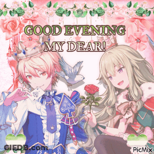 Good Evening My Dear Greeting Card With Boy And Girl GIF