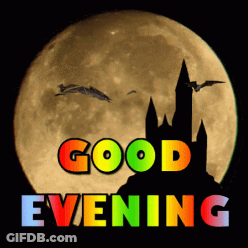 Good Evening Poster With Full Moon And Castle GIF